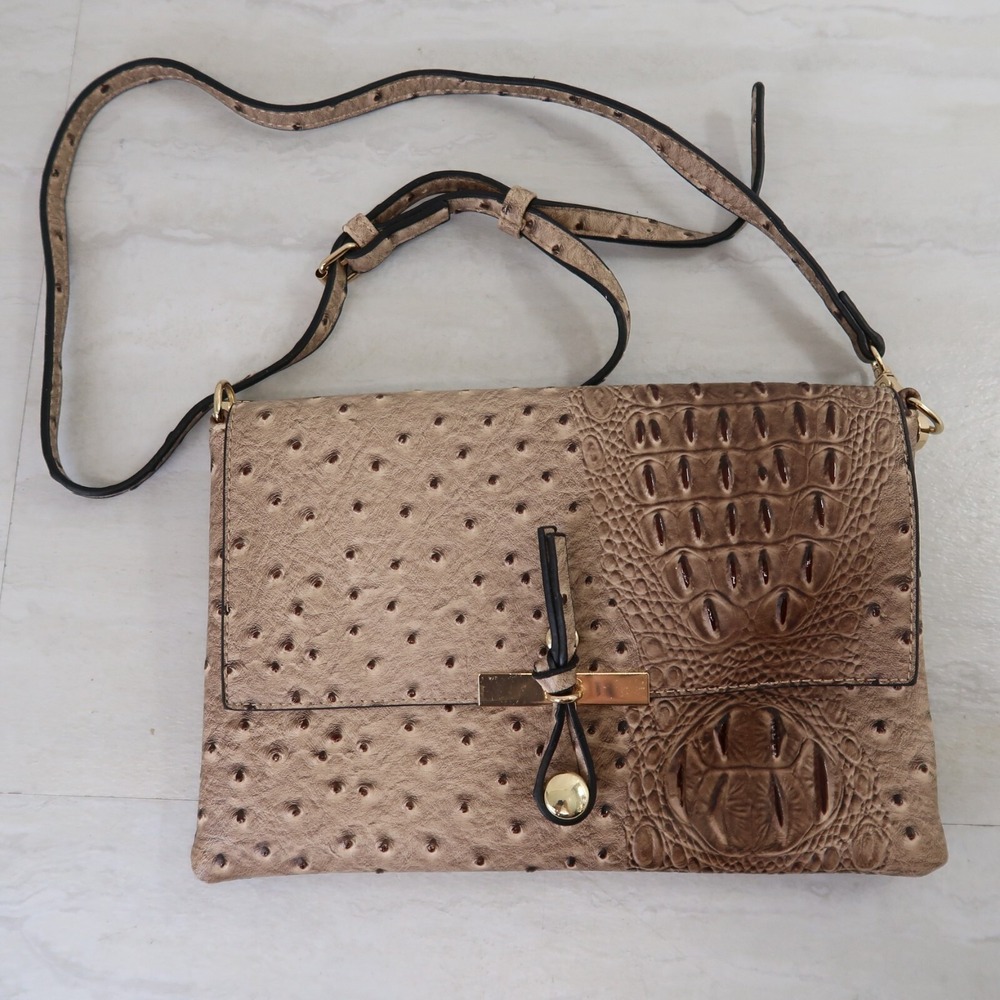Beige Brown Faux Snake Skin Crossbody Bag 7"x11" PVC material